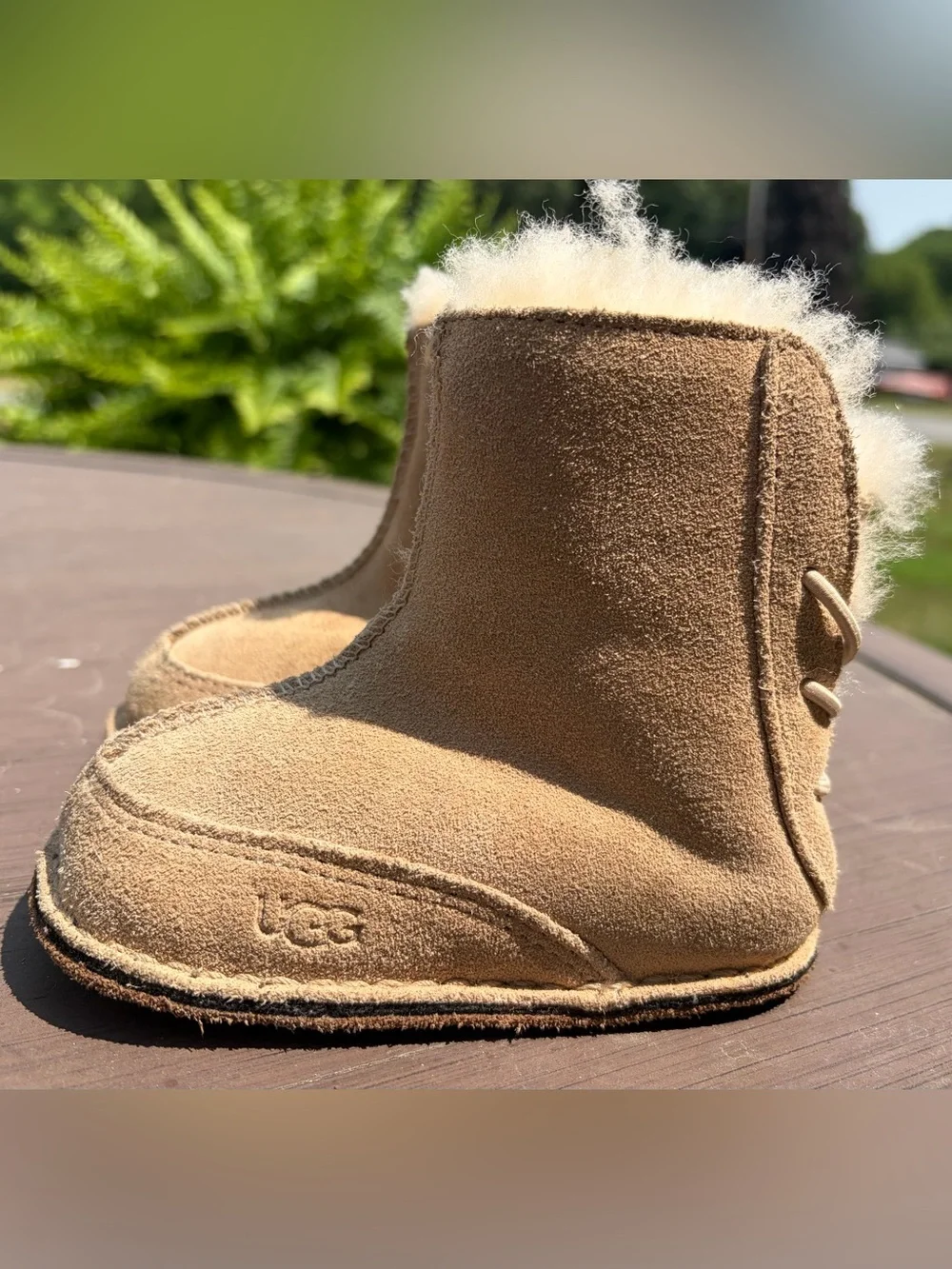 UGG Boo Infant Suede Shearling Boots Chestnut Style 5206 Size M
